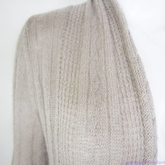 Cynthia Rowley wool blend open front shark bite hem light brown cardigan, L - Picture 15 of 15
